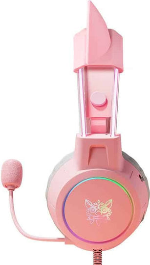 Onikuma X15 Pro με Ροζ Αυτιά Over Ear Gaming Headset με σύνδεση 3.5mm / USB Ροζ