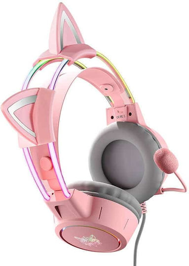 Onikuma X15 Pro με Ροζ Αυτιά Over Ear Gaming Headset με σύνδεση 3.5mm / USB Ροζ