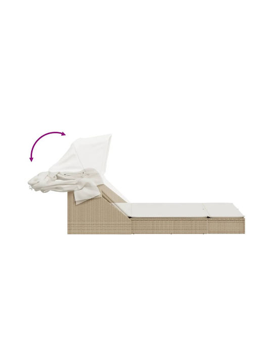 Liegestuhl Doppelter Rattan mit Kissen & Sonnenschirm Beige 100x200cm.