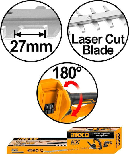 Ingco Solo Hedge Trimmer Battery 20V with Blade 65cm CHTLI40028