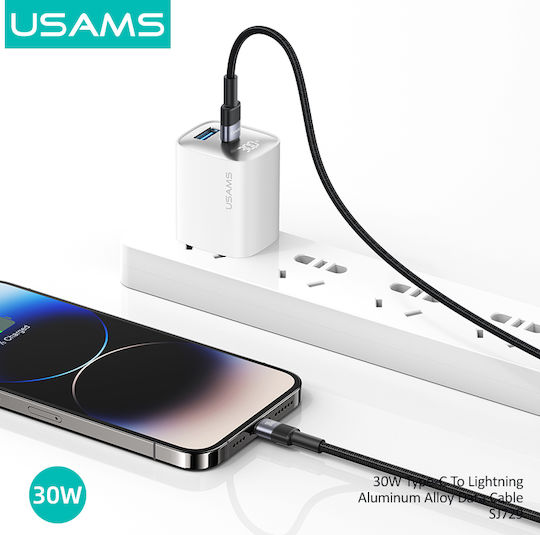 Usams Series USB-C to Lightning Cable 30W Μαύρο 1.2m (SJ729USB01)
