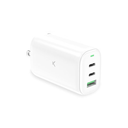 Ksix Charger Without Cable GaN with USB-A Port and 2 USB-C Ports 65W Power Delivery Whites (BCD65TR01B)