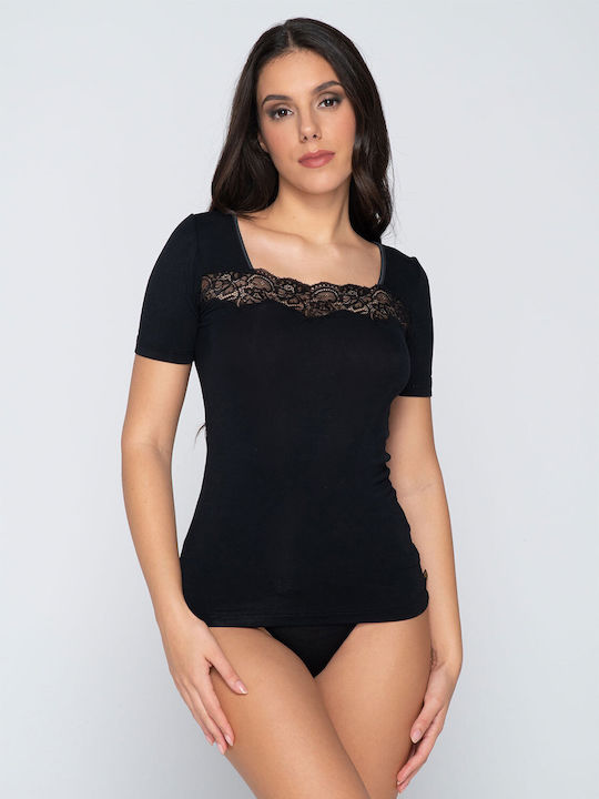 Luna Summer Women's Pyjama Top Black Micro Touch