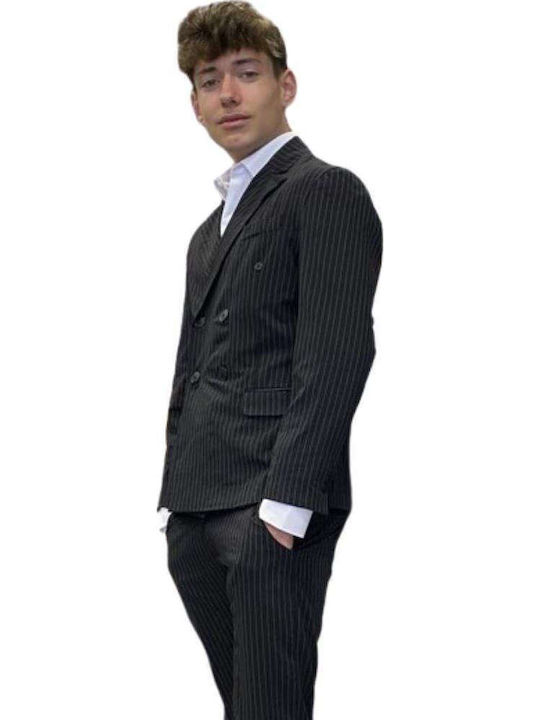 Men's Suit Slim Fit Striped Black