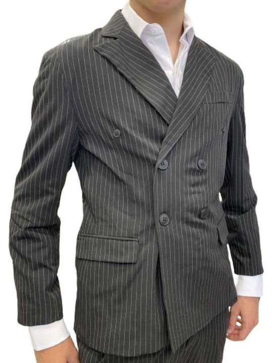 Men's Suit Slim Fit Striped Black