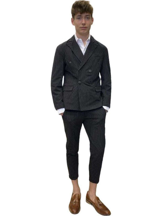 Men's Suit Slim Fit Striped Black