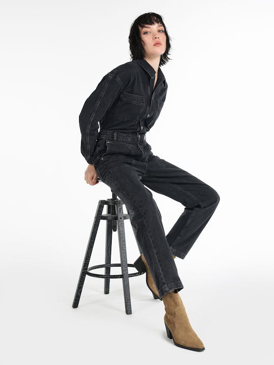 Damen Denim Einteiler Anzug Schwarz