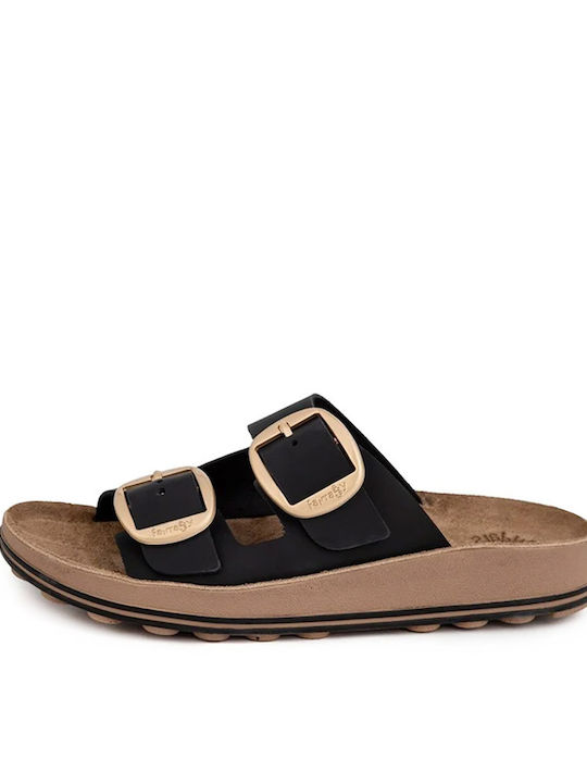 Despoina Leather Women's Flat Sandals Black/Gold
