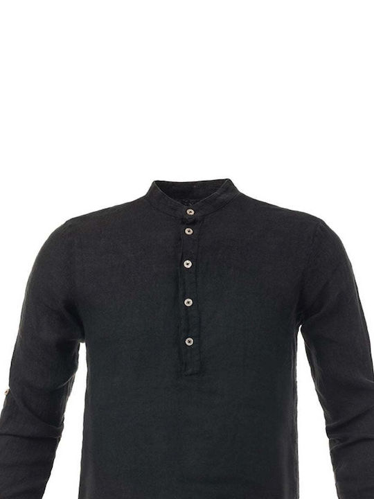 Panda Clothing Men's Shirt Long Sleeve Linen Black