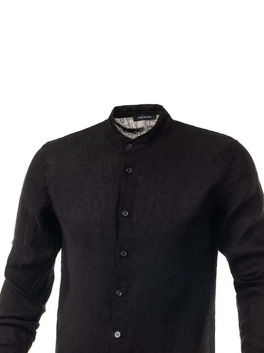 Panda Clothing Men's Shirt Long Sleeve Linen Black