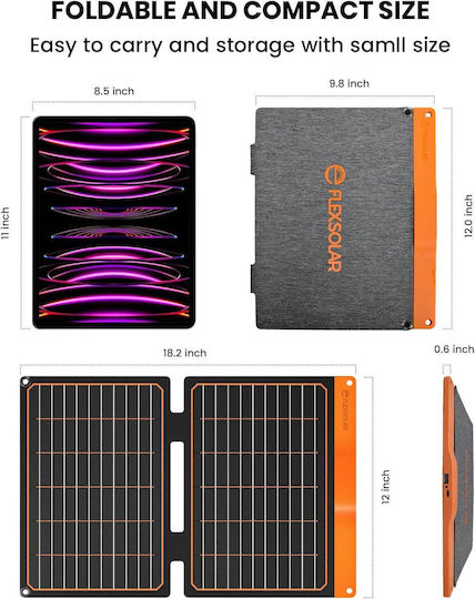 Flexsolar Flex Αναδιπλούμενο Ηλιακό Panel Φορτιστής 20W με USB Output (Φορητών Συσκευών) (FlexSolar-20W)