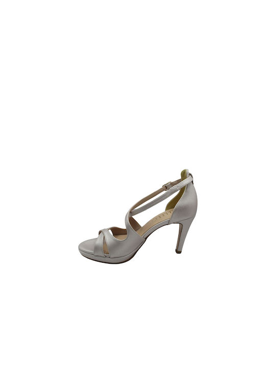 Ellen Platform Leather Women's Sandals Beige with High Heel