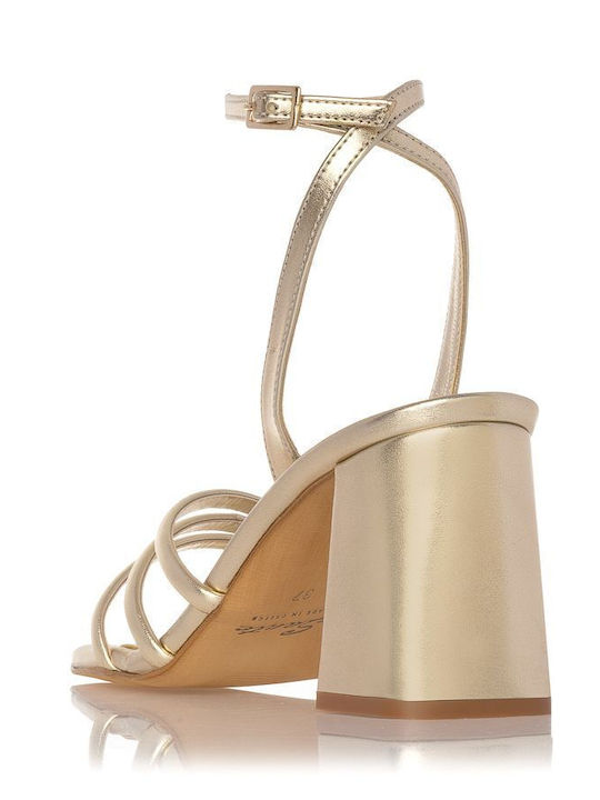 Sante Leder Damen Sandalen mit mittlerem Absatz in Gold Farbe