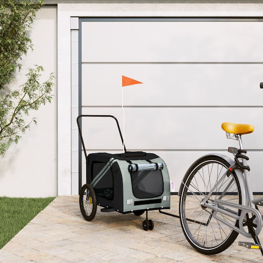 vidaXL Remorcă bicicletă pentru transport câine până la 45kg Gri M134xL72xA68cm.