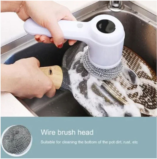 Plastic Rotating Cleaning Brush with Handle White
