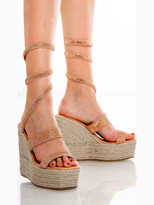 Women's Synthetic Leather Ankle Strap Platforms Beige