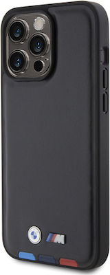 BMW Stamp Tricolor Leather Back Cover Black (iPhone 15 Pro Max)