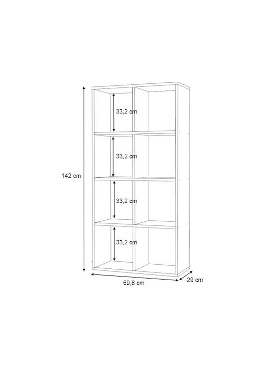 Bookcase Anser Grey Concrete 69.8x29x142cm