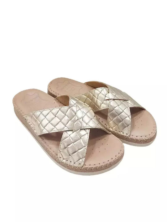 Leather Women's Flat Sandals Anatomic in Gold Color