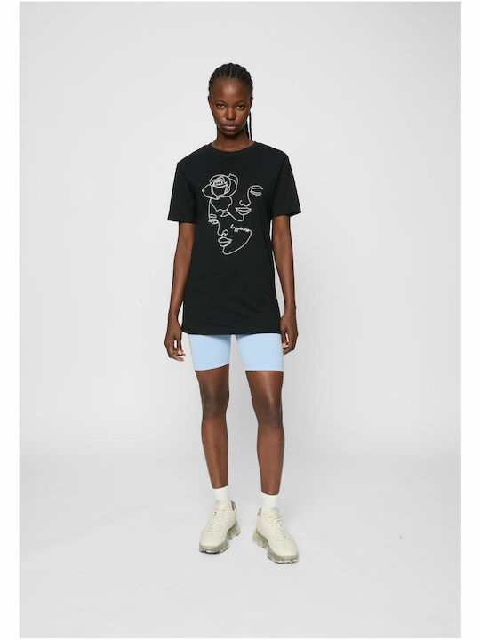 One Line Rose Γυναικείο Oversized T-shirt Μαύρο