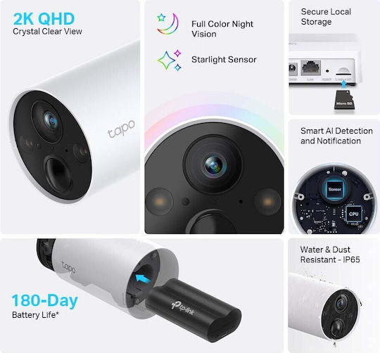 TP-LINK Tapo C420 v1.2 IP Surveillance Camera Wi-Fi Full HD+ 4MP Waterproof Battery Powered with Lens 3.18mm