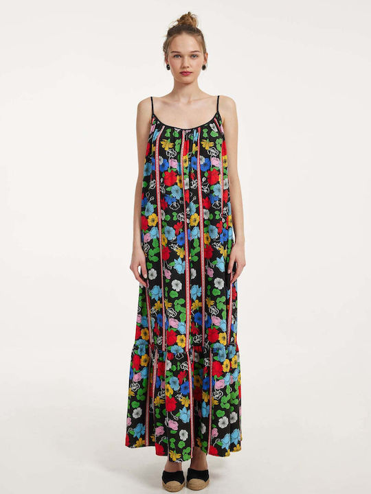 Hemithea Summer Maxi Dress with Ruffle Black