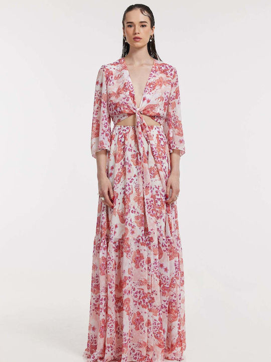 Hemithea Summer Maxi Dress Wrap with Ruffle Coral