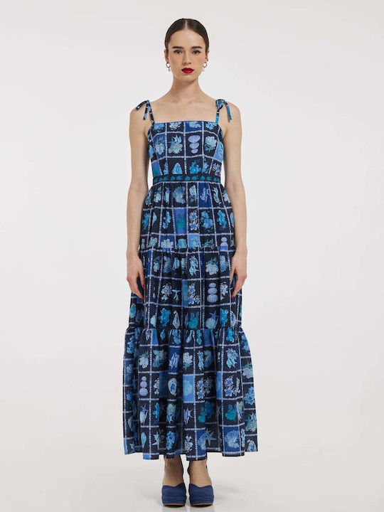 Hemithea Καλοκαιρινό Maxi Φόρεμα με Βολάν Blue