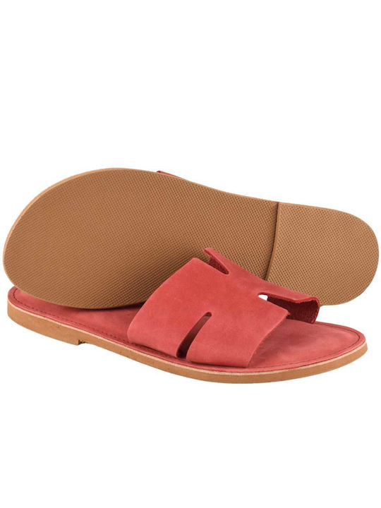 Yfantidis Leder Damen Flache Sandalen in Rot Farbe