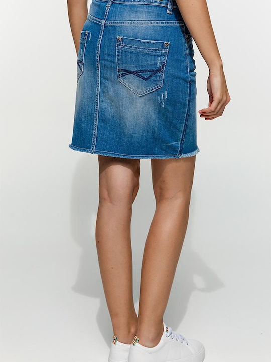 Fern-72 Damen Hoch taillierte Denim Midi Rock mit ausgefranstem Saum