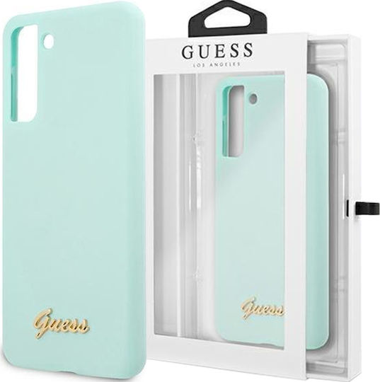 Guess Silicone Script Metal Logo Umschlag Rückseite Kunststoff / Silikon Blau (Galaxy S21+ 5G)