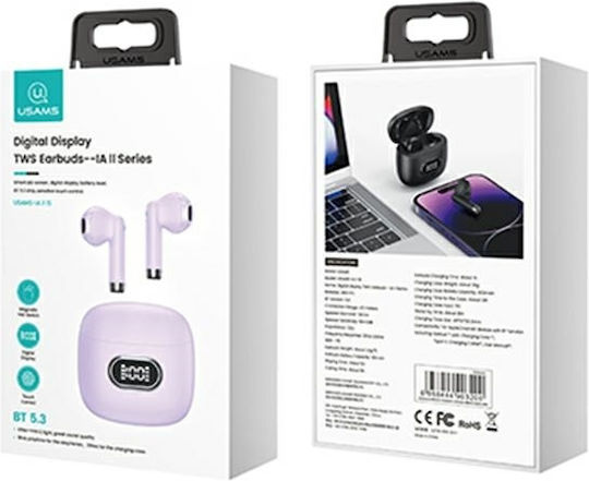 Usams IAII15 Earbud Bluetooth Handsfree Ακουστικά με Αντοχή στον Ιδρώτα και Θήκη Φόρτισης Μωβ