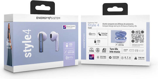 Energy Sistem Style 4 In-ear Bluetooth Handsfree Ακουστικά με Θήκη Φόρτισης Violet