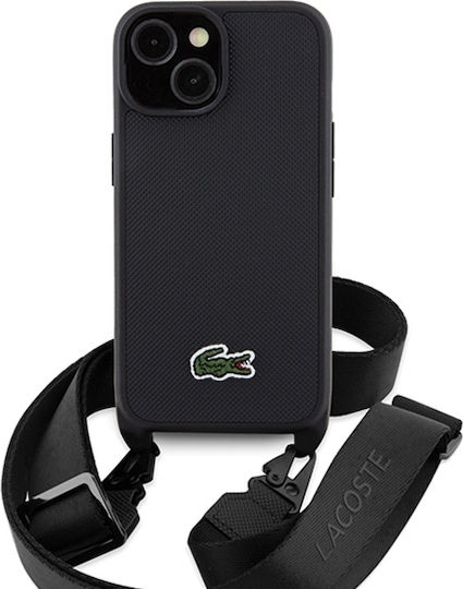 Lacoste Iconic Petit Pique Crossbody Задна корица Пластмаса с Каишка Черен (iPhone 15)