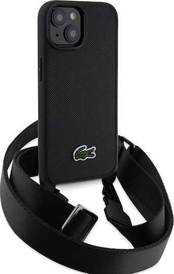 Lacoste Iconic Petit Pique Crossbody Задна корица Пластмаса с Каишка Черен (iPhone 15)