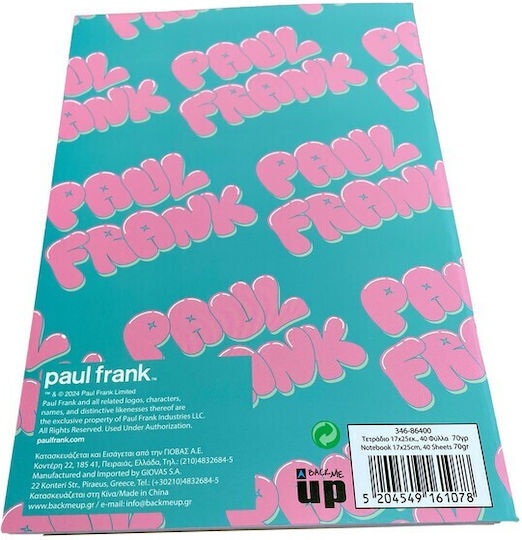 Τετράδιο Καρφίτσα Paul Frank 1995 Logo Girl 17x25cm