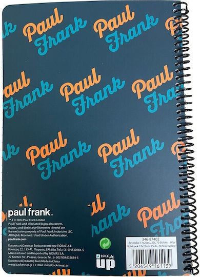 Caiet cu spirală Bmu Paul Frank B5 17x25 2-subiecte 70 foi Logo Boys-party Fever 346-87402 Paul Frank