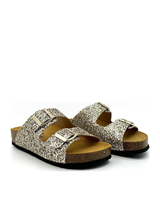 Women's Flat Sandals Flatforms Glitter Platino