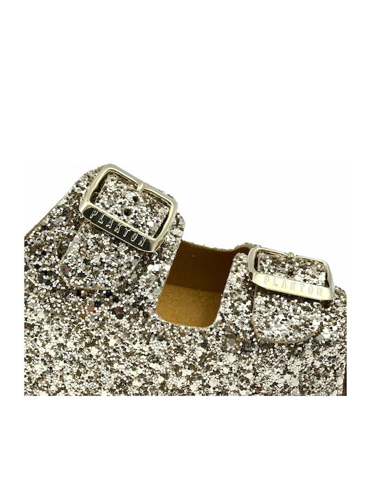 Women's Flat Sandals Flatforms Glitter Platino