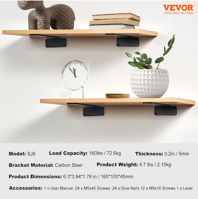 Vevor Heavy-Duty Metallic Shelf Brackets Black 160x100mm 6pcs SJZJGBZJYGHWOM9OXV0