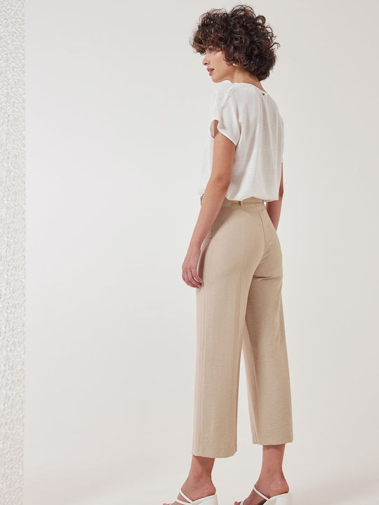 Enzzo Women's Fabric Trousers in Regular Fit Beige