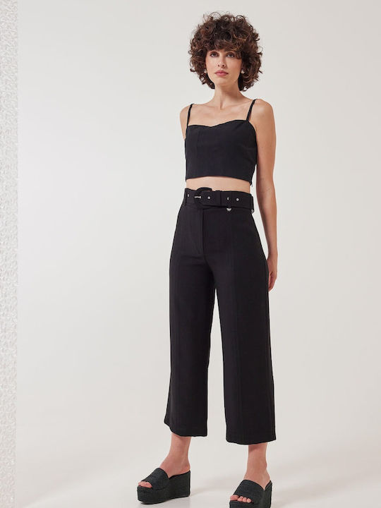 Enzzo Women's Fabric Trousers in Regular Fit Black