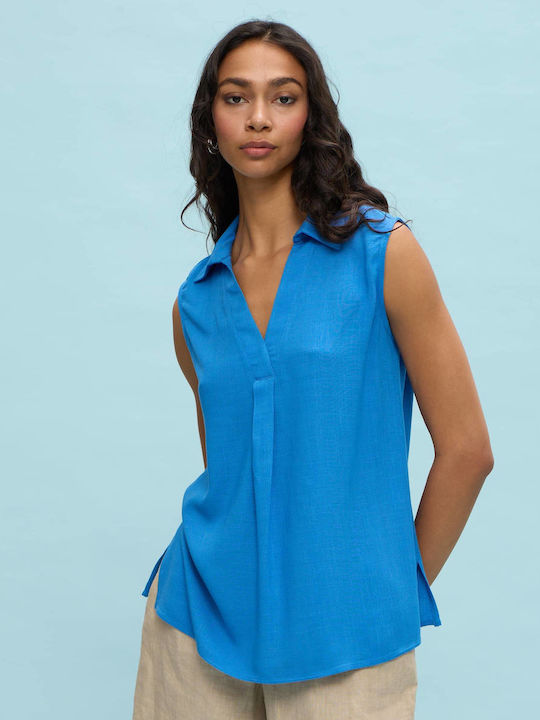 Passager Women's Blouse Sleeveless with V Neckline Blue