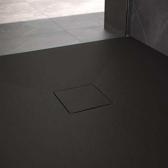 Rea Ορθογώνια Ντουζιέρα Τεχνητής Πέτρας 80x120cm Μαύρη
