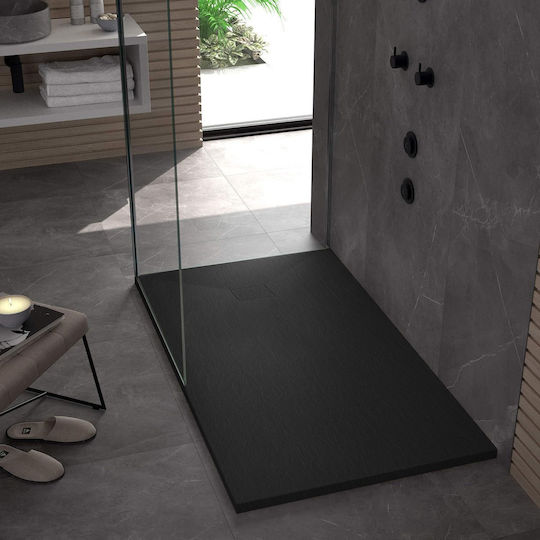 Rea Ορθογώνια Ντουζιέρα Τεχνητής Πέτρας 80x120cm Μαύρη