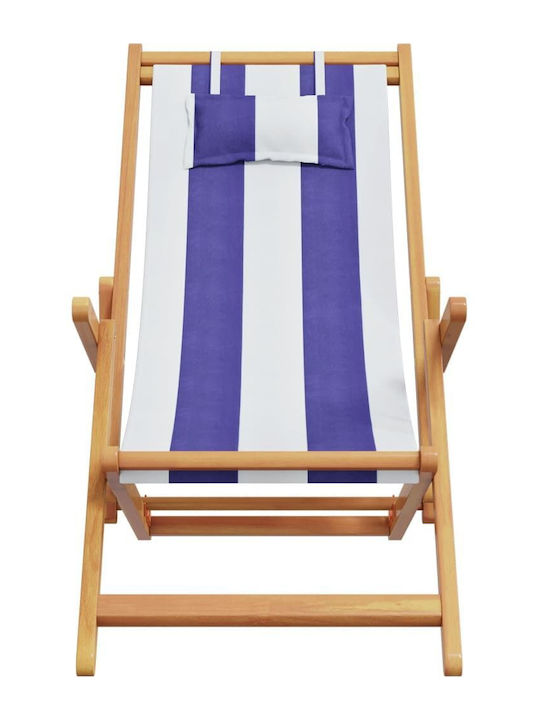 Deckchair Wooden With Arms & Blue Fabric 2 Pieces 61x112x95cm