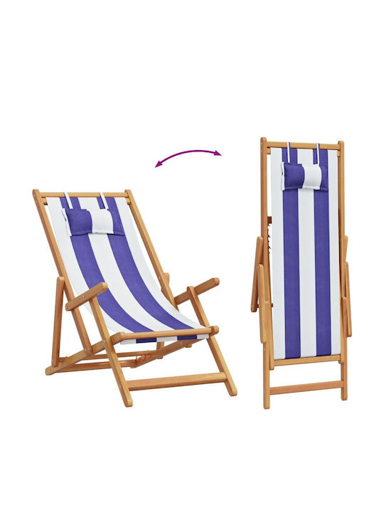Deckchair Wooden With Arms & Blue Fabric 2 Pieces 61x112x95cm