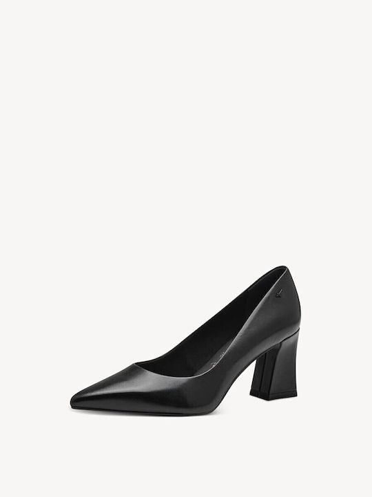 Leather Pointed Toe Black Medium Heels