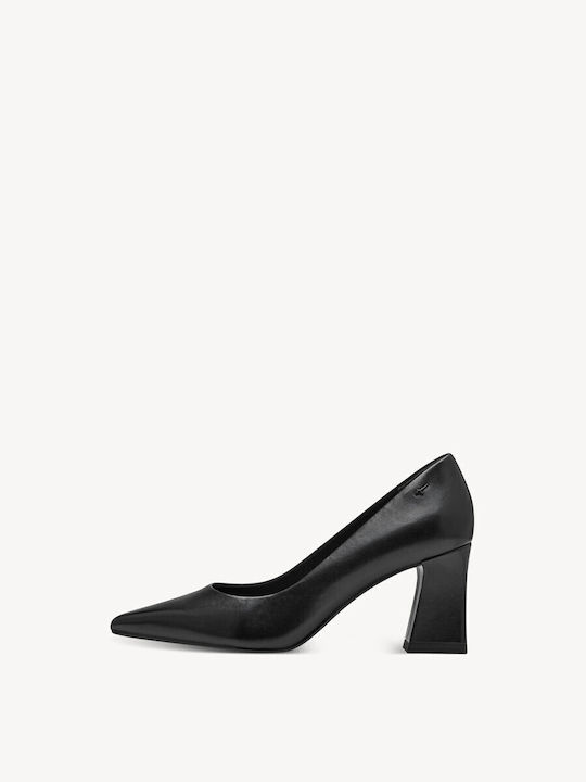 Leather Pointed Toe Black Medium Heels