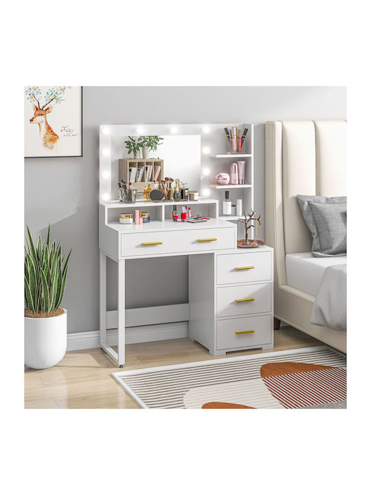 Wooden Makeup Dressing Table White with Mirror 100x40x138cm